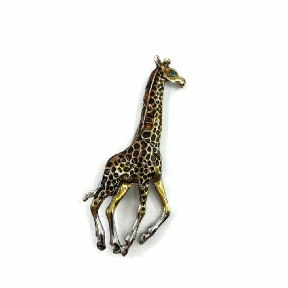Vintage Girafe Figural Brooch Signed SFJ Jungle Animal Jewelry
